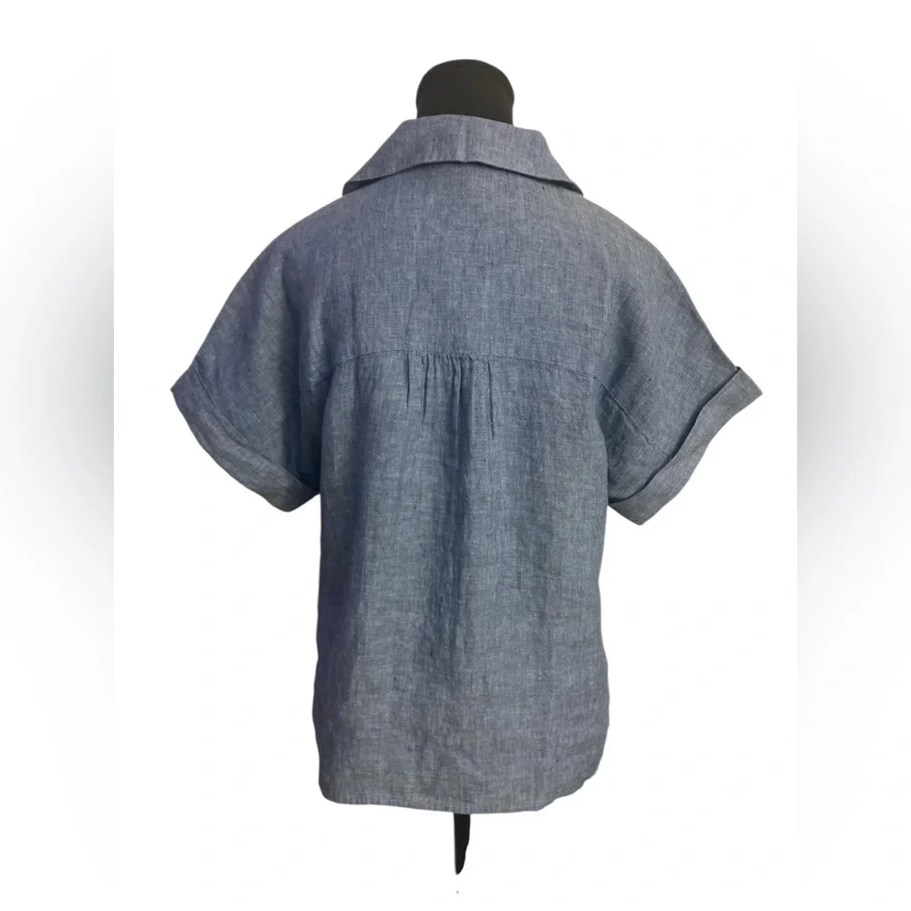 Charter Club Linen Blue Gray Button Down Shirt with Notched Collar NWT M - Picture 2 of 6